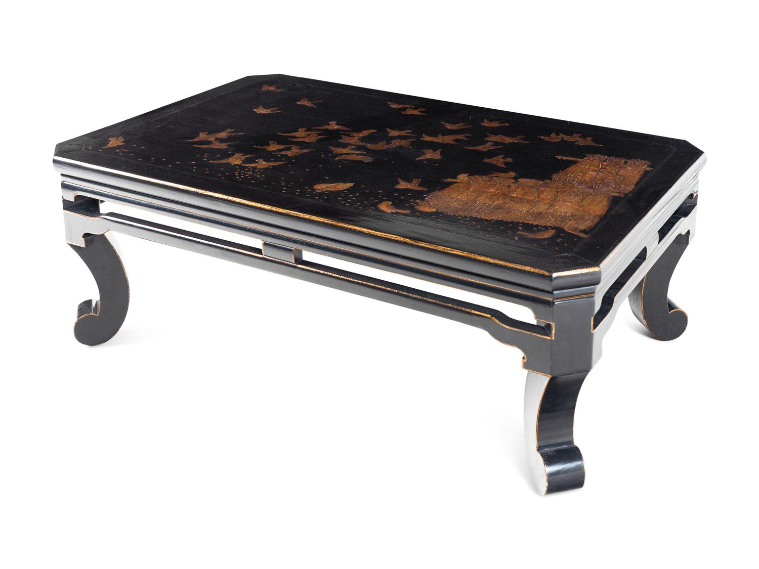 A Contemporary Black and Gilt Painted Low Table