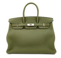 An Hermès Olive Green Togo 35cm Birkin, 11" H x 14" W x 7.5" D; Handle drop: 4.25".
