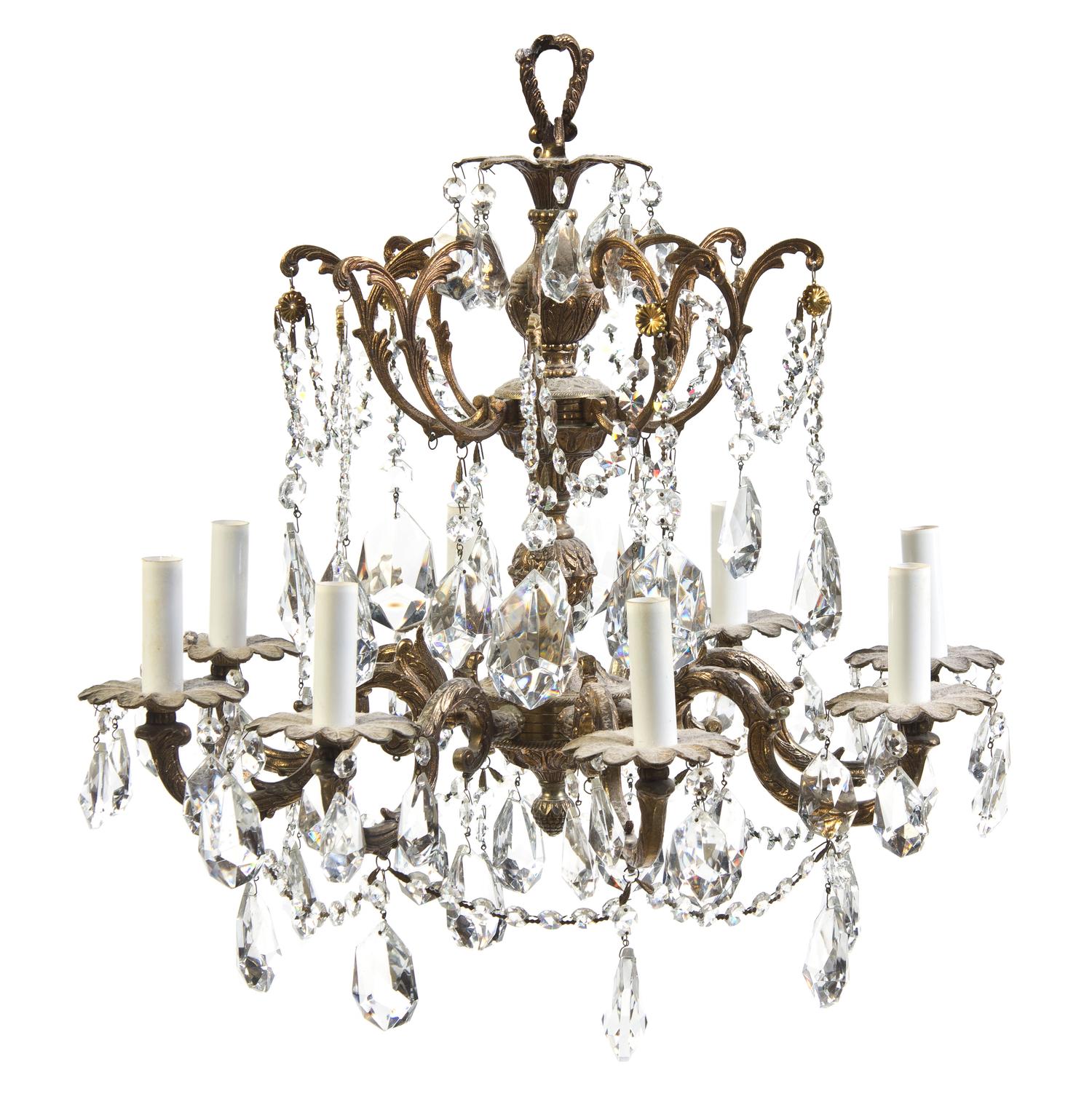 A Neoclassical Gilt Metal Eight-Light Chandelier, Height 20 inches.