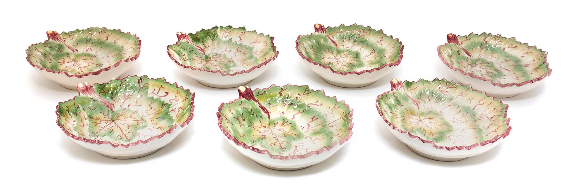 Six Portuguese Glazed Ceramic Leaf-form Bowls Length 7 inches. — 20TH CENTURY