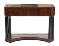 A Continental Walnut Veneered Dressing Table, Height 31 1/2 x width 43 1/4 x depth 20 inches.