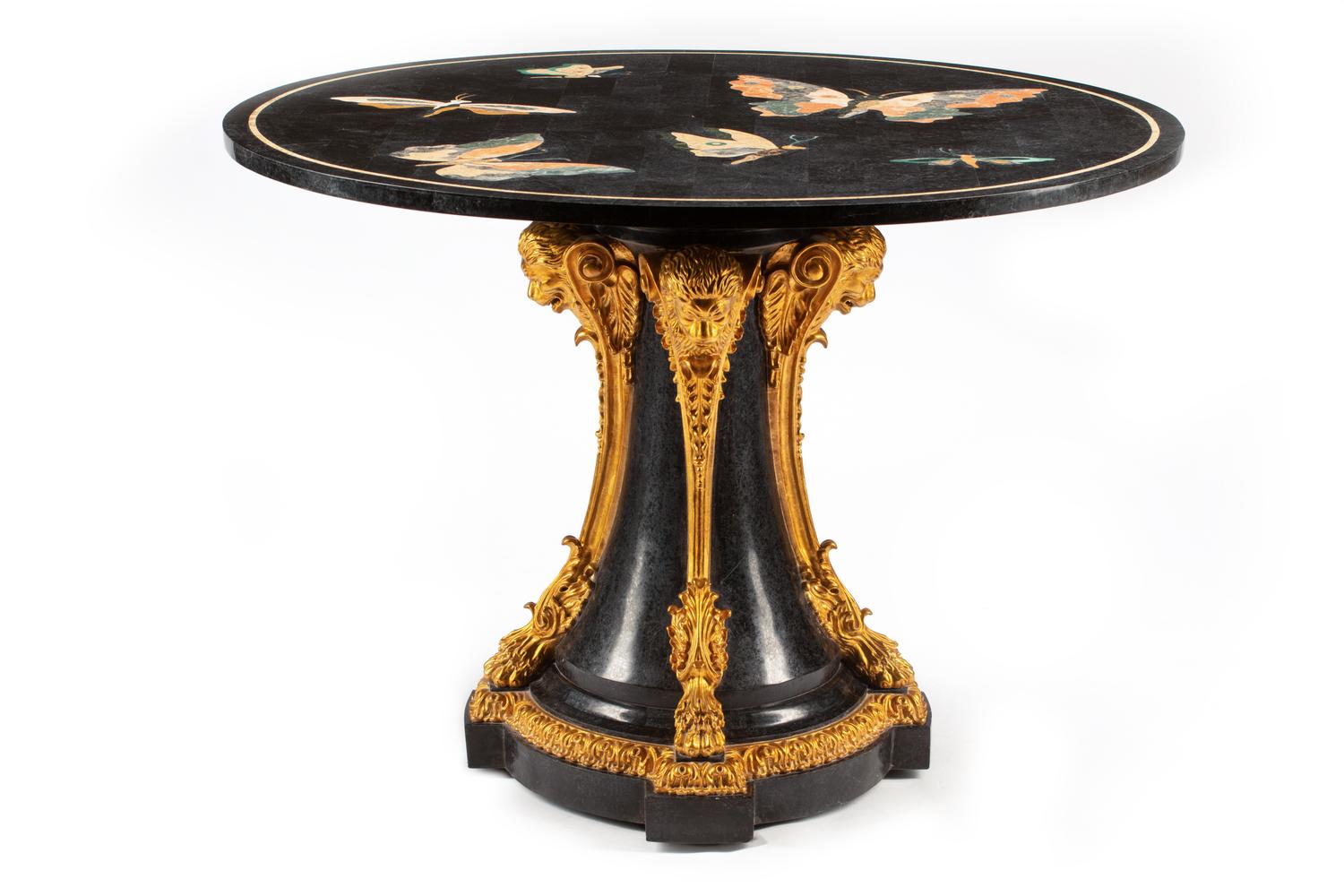 A Parcel Gilt Specimen Marble Center Table
