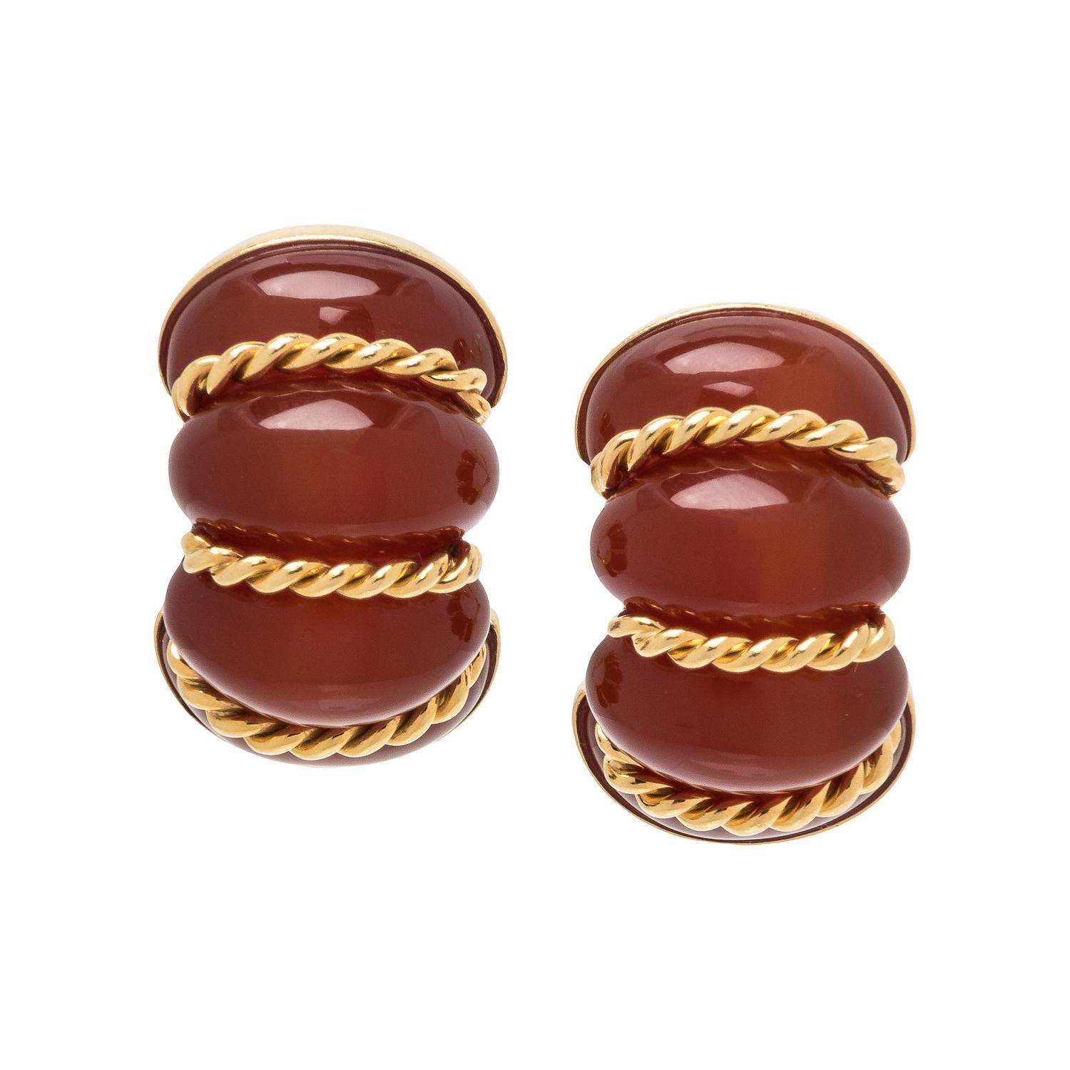 SEAMAN SCHEPPS, CARNELIAN 'SHRIMP' EARCLIPS