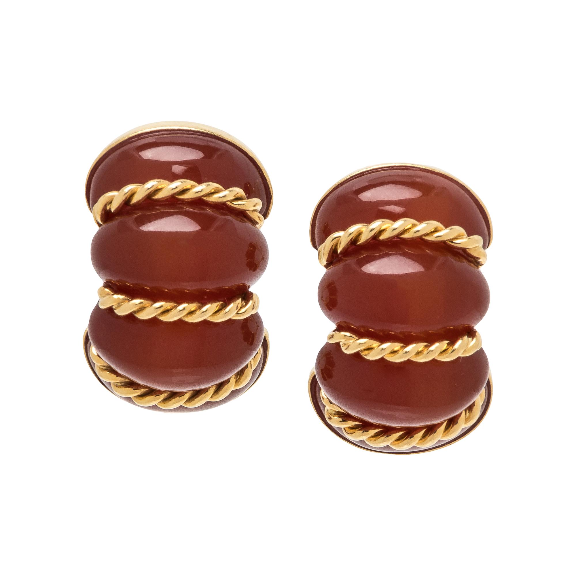 SEAMAN SCHEPPS, CARNELIAN 'SHRIMP' EARCLIPS