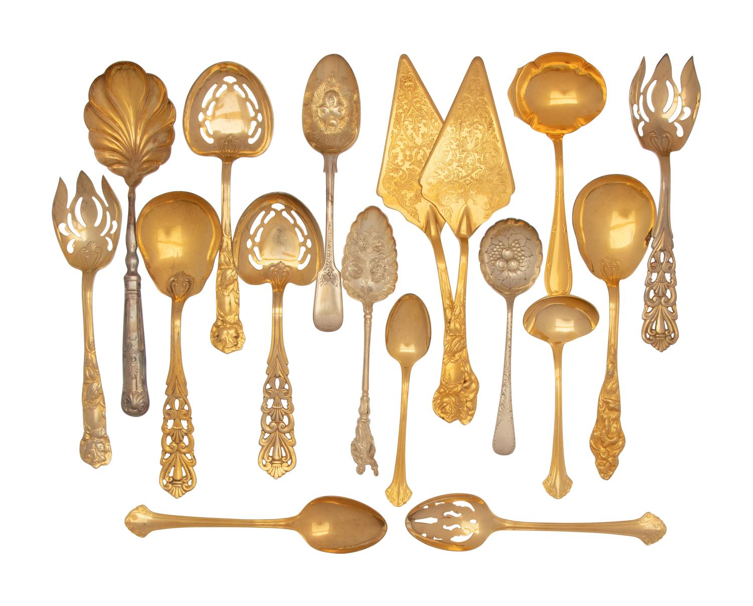 A Group of Gilt Silver-Plate and Silver-Plate Flatware Serving Articles