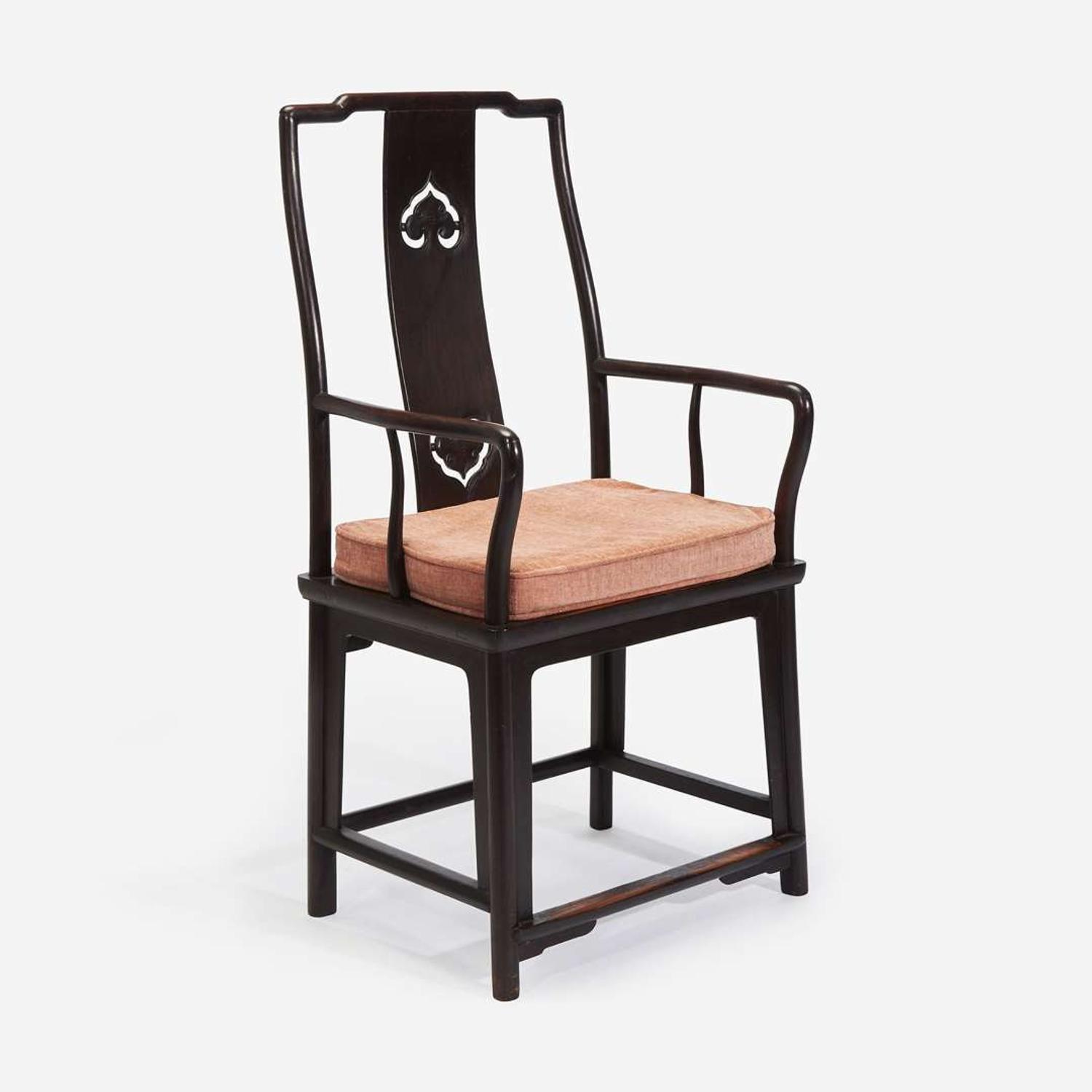 A Chinese lacquered hardwood southern official's hat armchair, possibly huanghuali 黑漆南官帽椅 或黄花梨 18th/19th century ???????