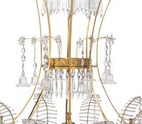A Swedish Neoclassical Gilt Bronze, Cobalt and Colorless Glass Chandelier