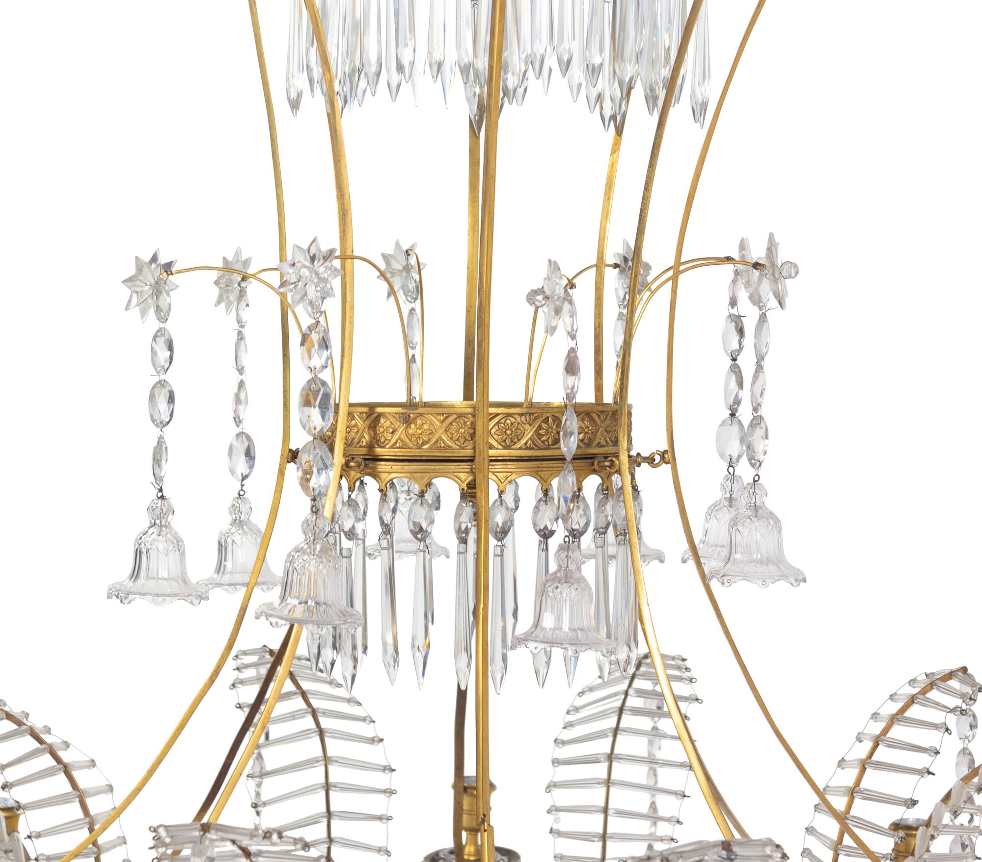 A Swedish Neoclassical Gilt Bronze, Cobalt and Colorless Glass Chandelier