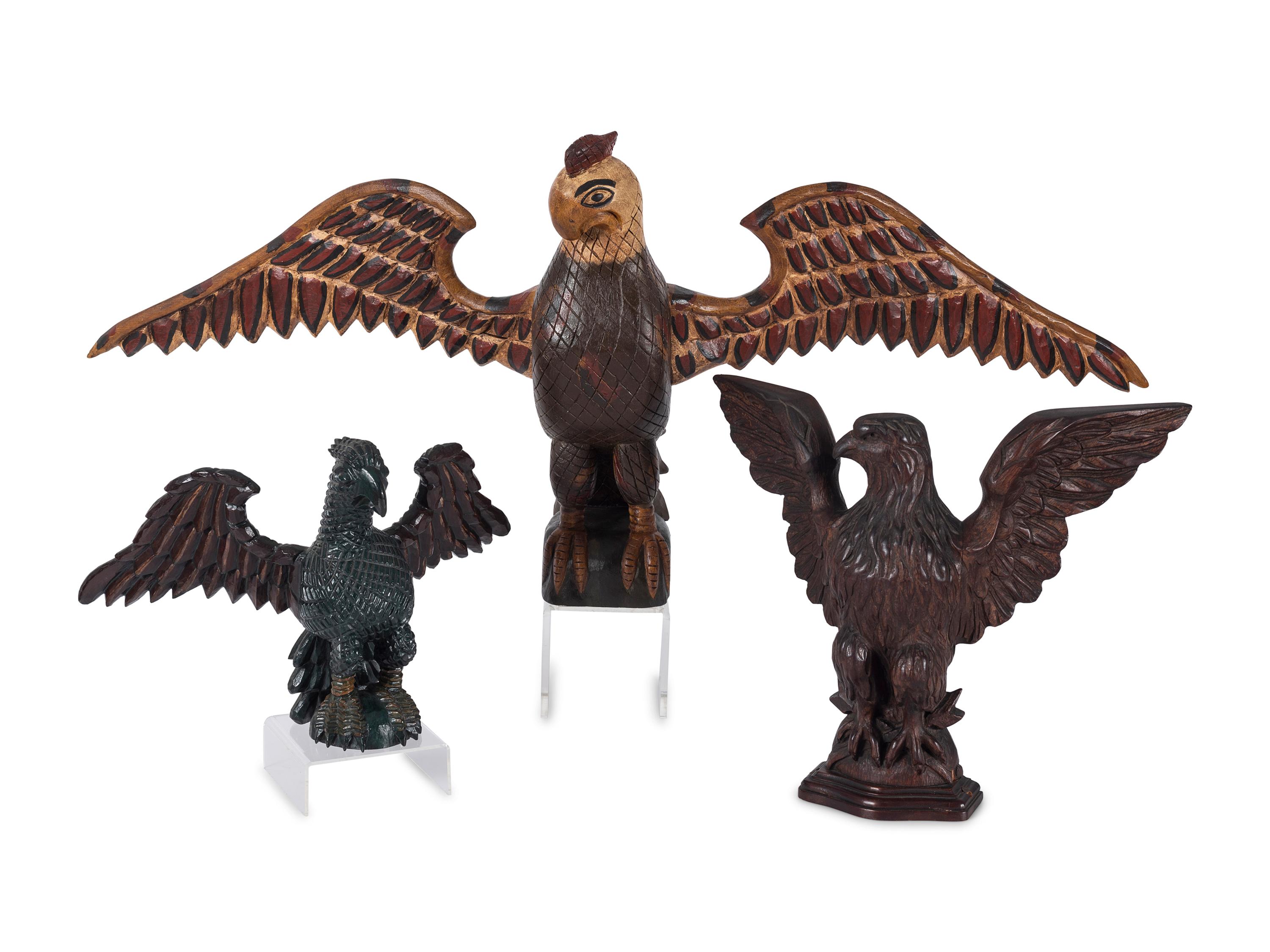 Three Carved and Polychrome Painted Wood Eagles
