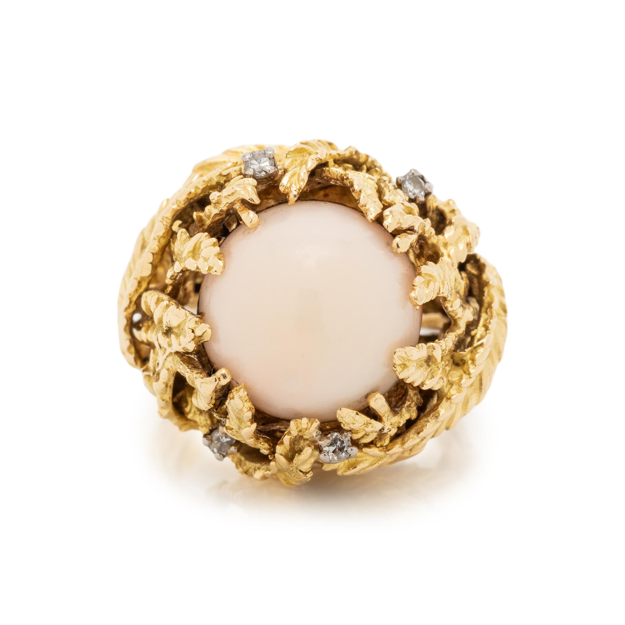 SOLD: ANGEL SKIN CORAL AND DIAMOND RING