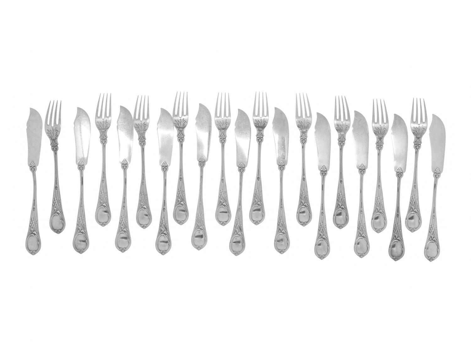A Russian Silver Fish Service