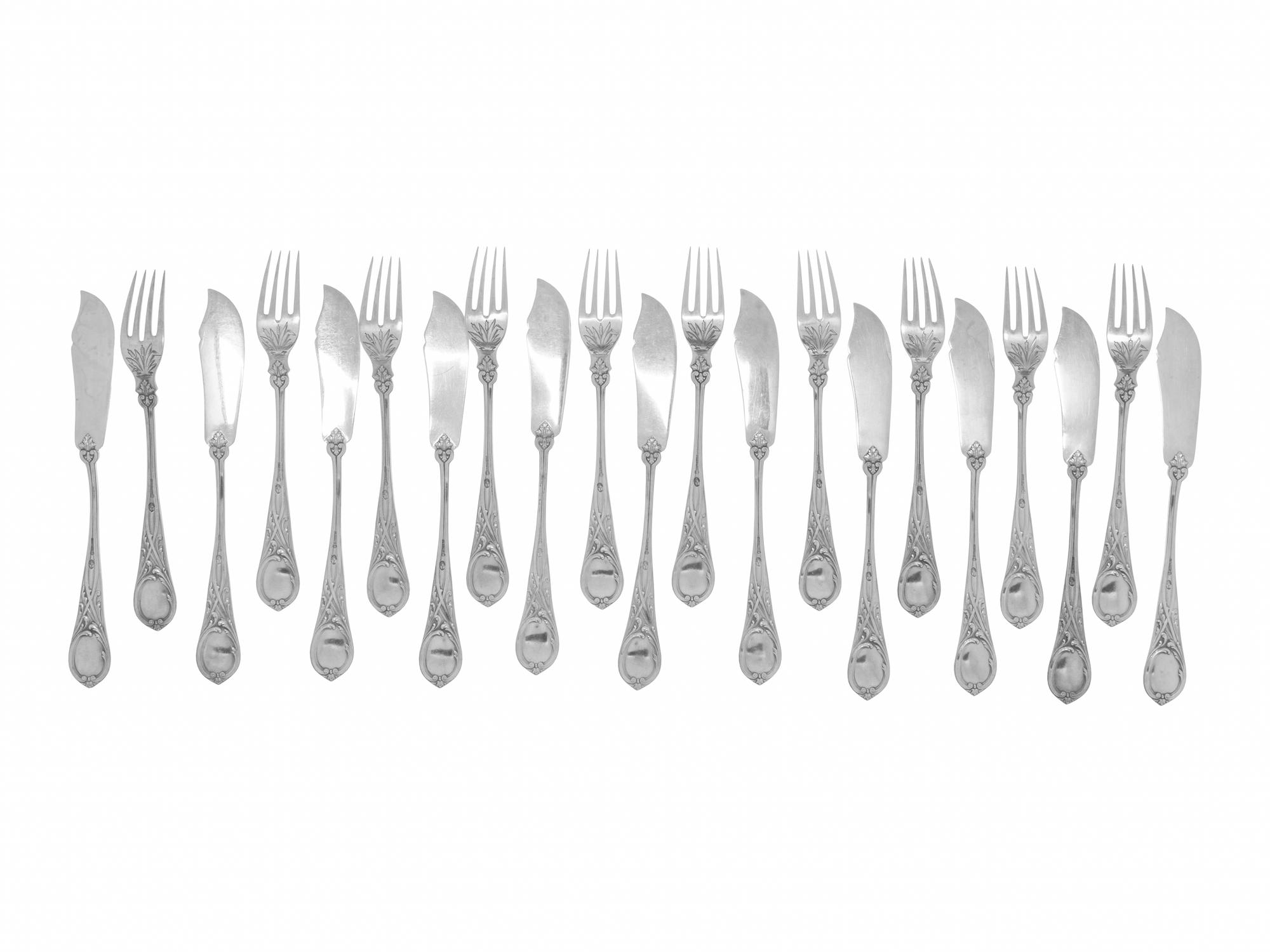 A Russian Silver Fish Service