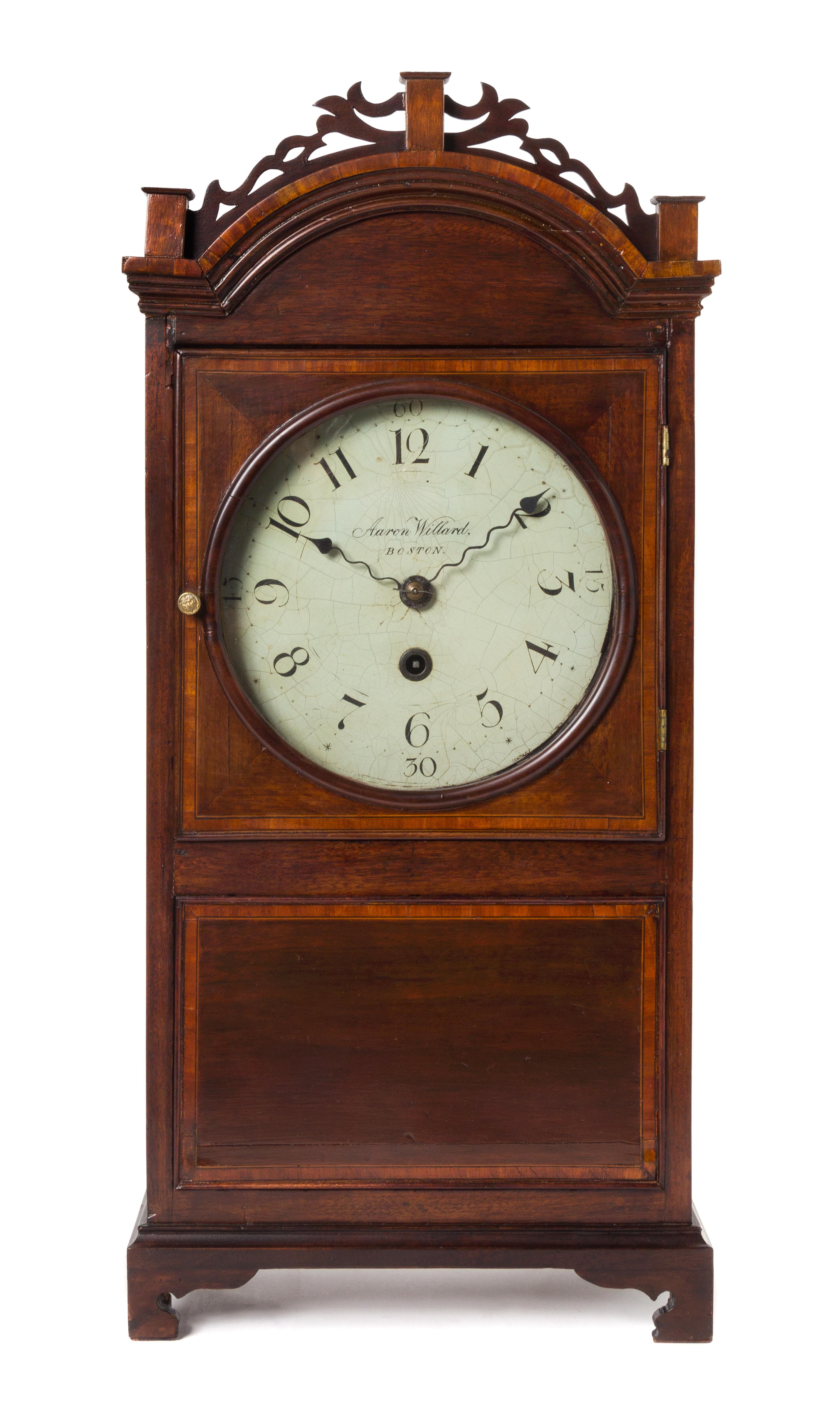 A Federal Mahogany Shelf Clock Height 28 1/8 x width 13 x depth 6 5/8 inches. — AARON WILLARD, BOSTON, MASSACHUSETTS, CIRCA 1810