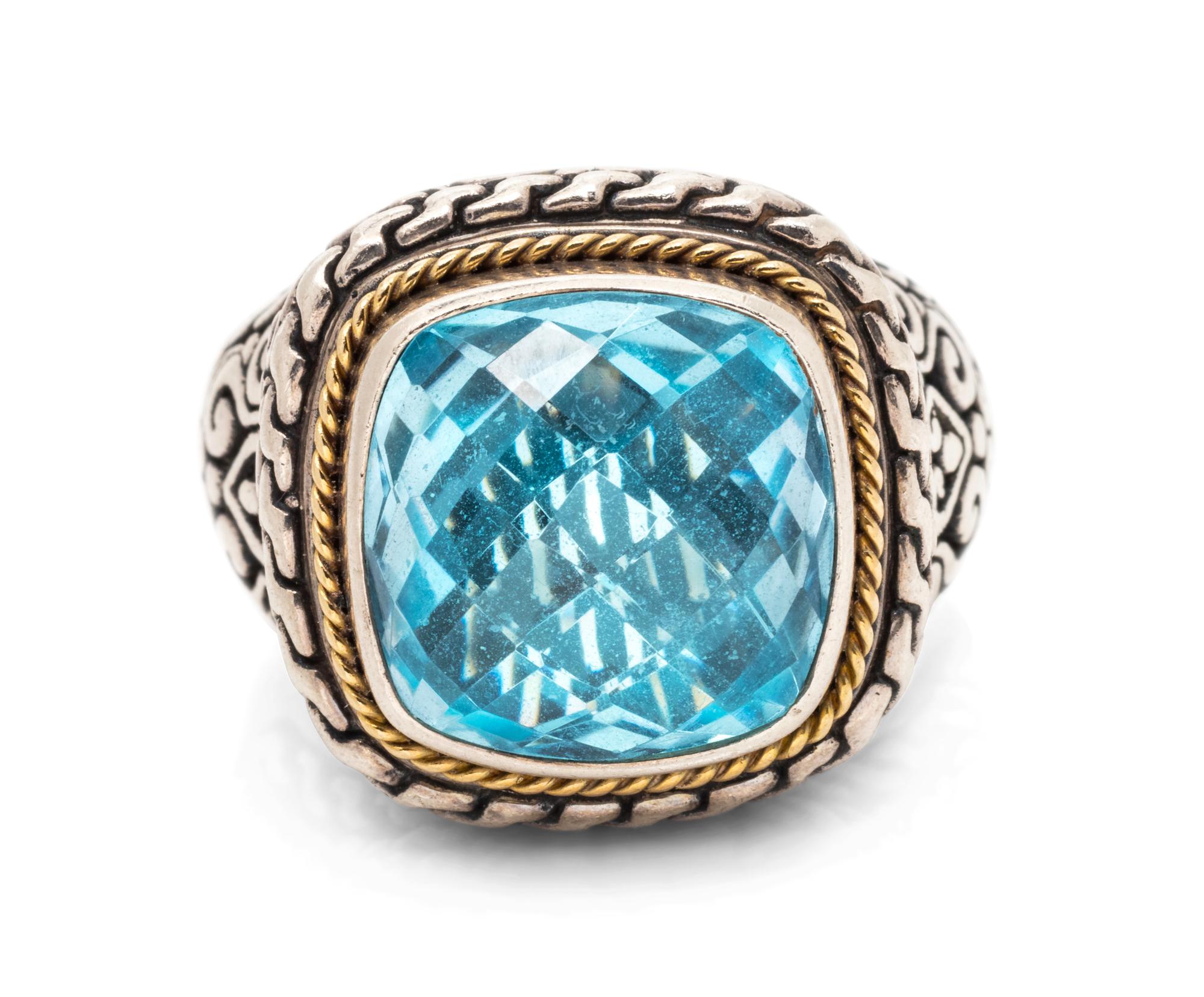 A Sterling Silver, 18 Karat Yellow Gold, and Blue Topaz Ring, Effy,