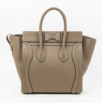 A Celine Taupe Leather Micro Luggage Tote, 12" x 12" x 7"; Handle drop: 5".