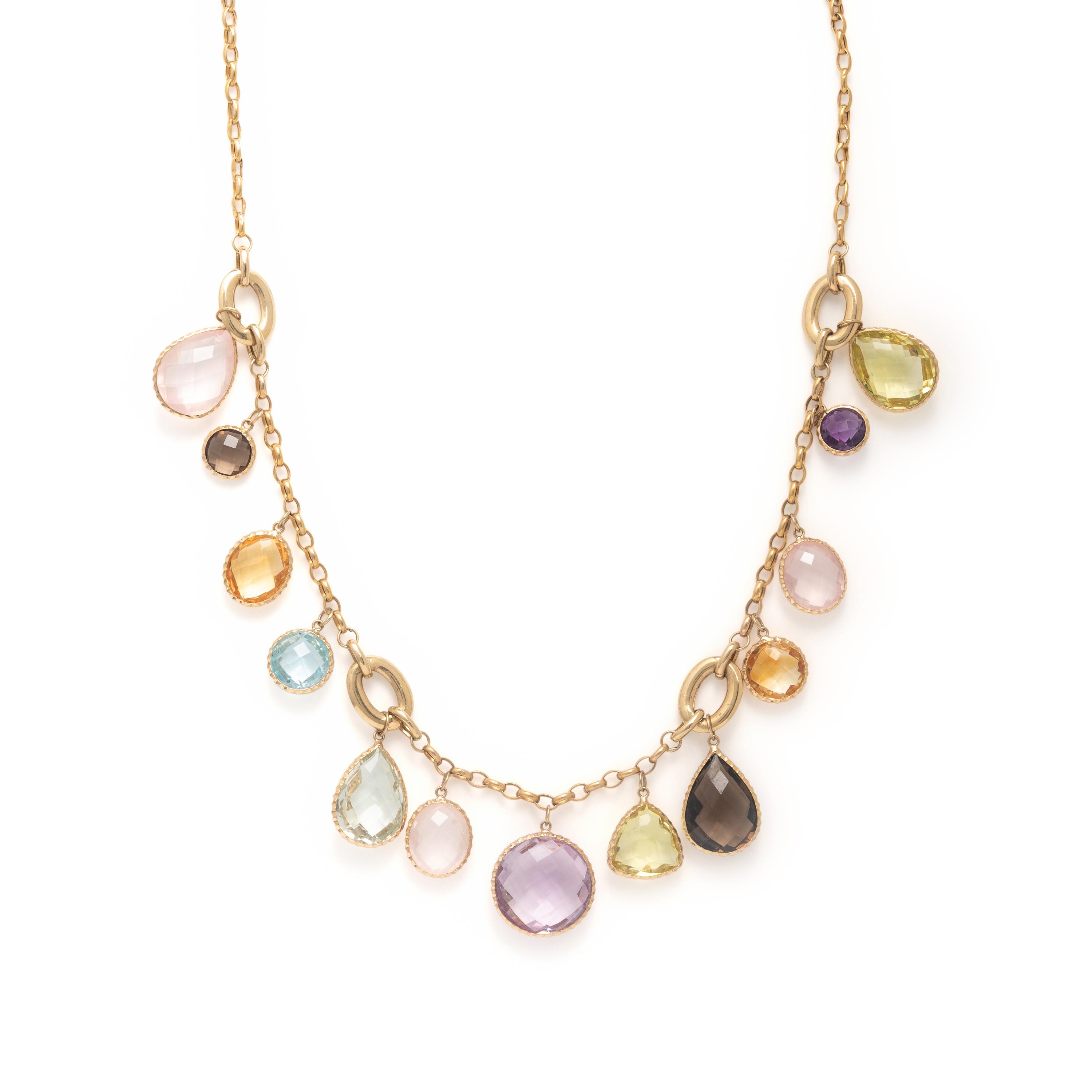 Yellow Gold and Multigem Necklace and Bracelet