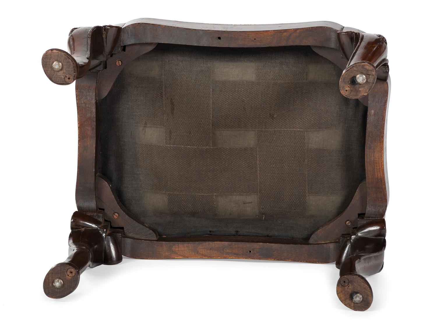 A Chippendale Style Mahogany Foot Stool with Embroidered Upholstery