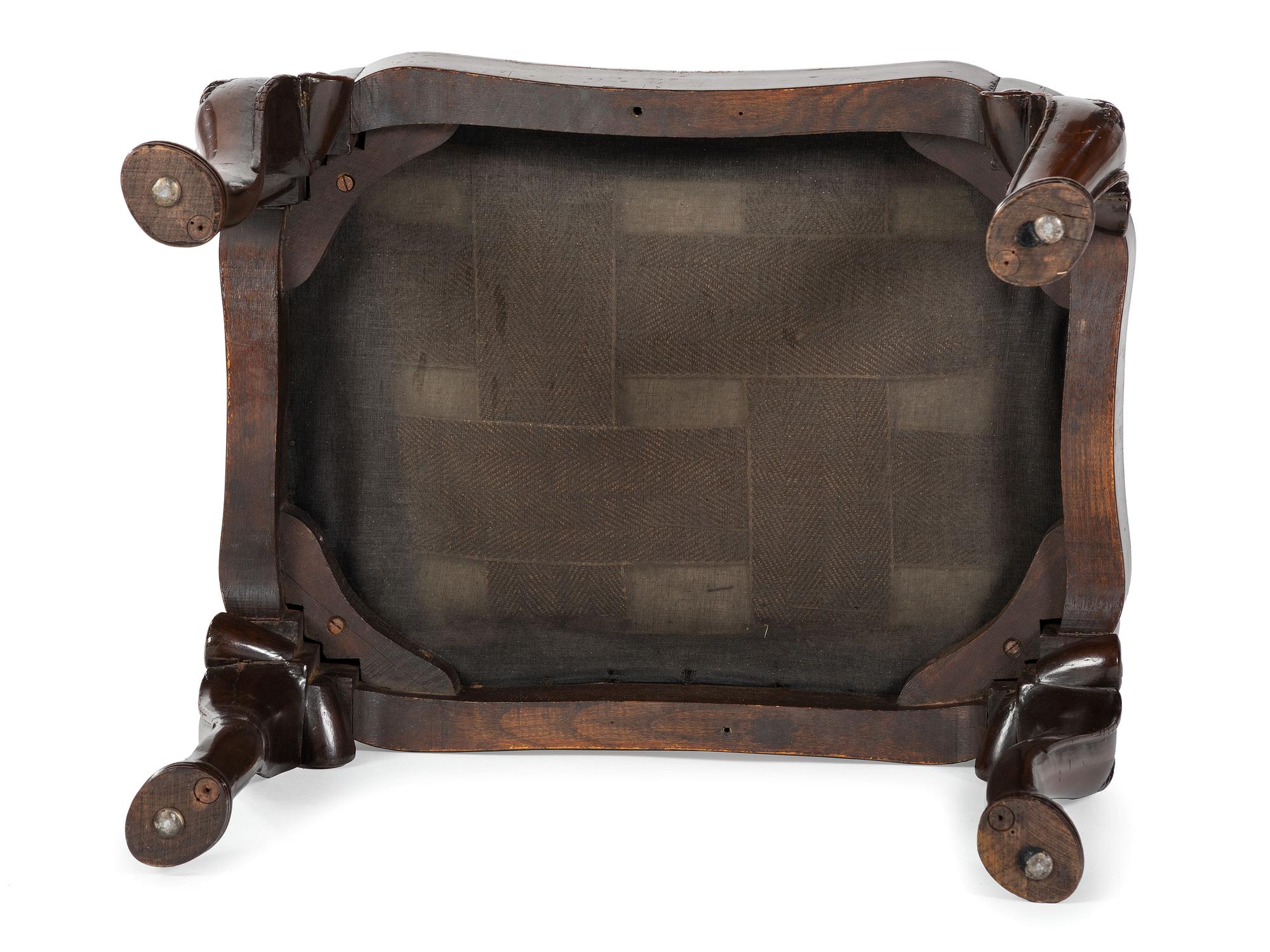 A Chippendale Style Mahogany Foot Stool with Embroidered Upholstery