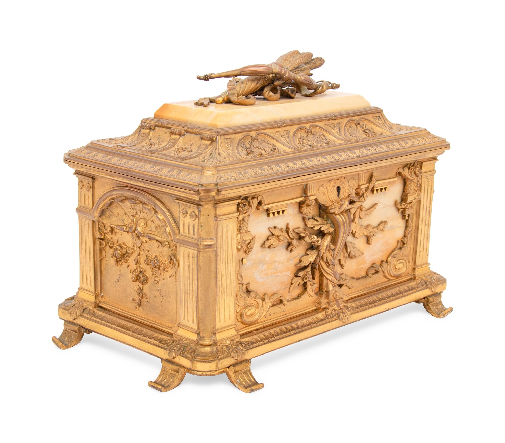A Continental Marble and Gilt Bronze Table Casket