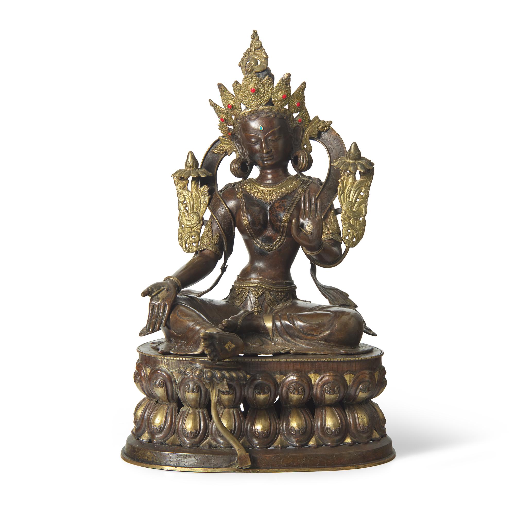 A Large Nepalese Style Patinated Bronze Figure of Tara, 20th Century