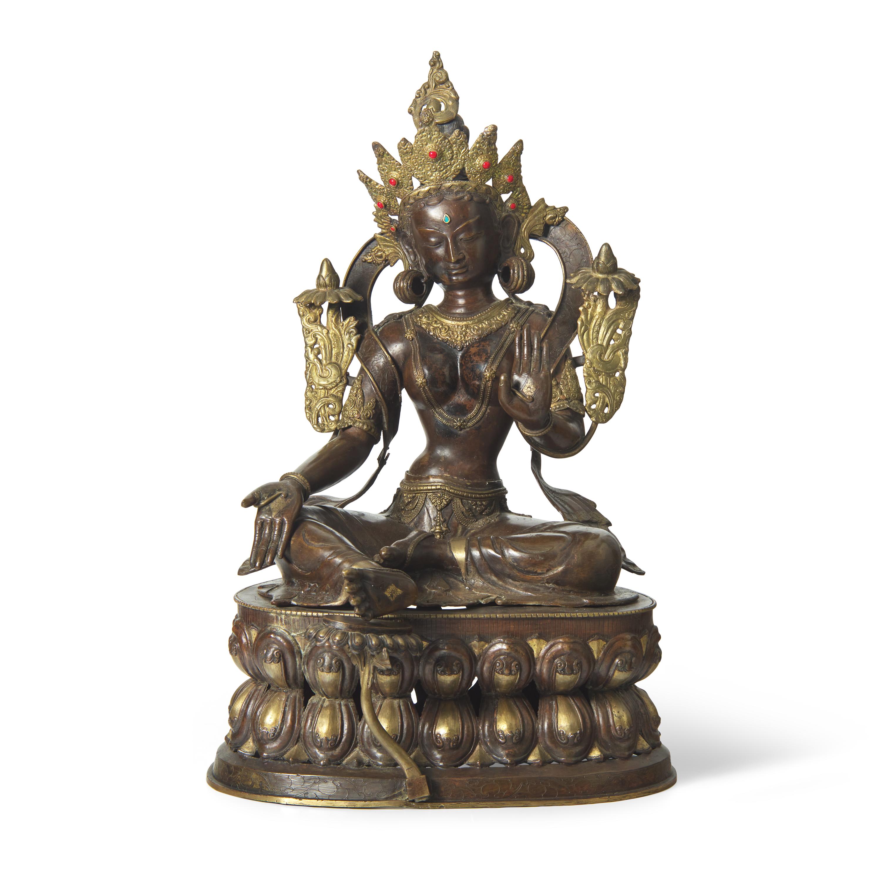 A Large Nepalese Style Patinated Bronze Figure of Tara, 20th Century