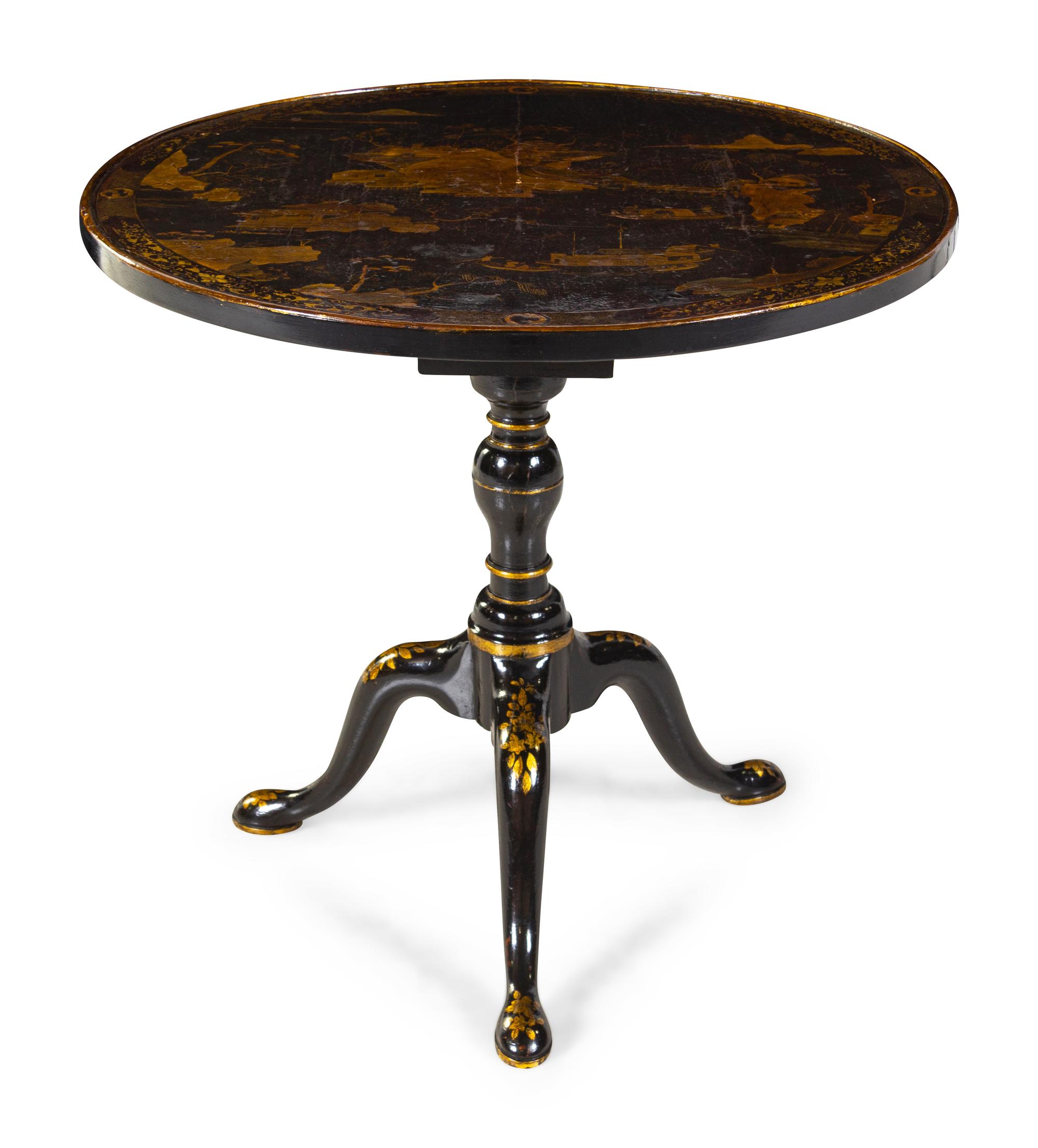 A Victorian Black and Gilt Japanned Tea Table