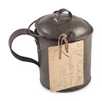 A group of items identified to Corporal William J. Ricketts, Company D, 21st Massachusetts Infantry, WIA Fredericksburg and Bethesda Church, VA, incl. bullet-struck haversack, utensils, and mucket.