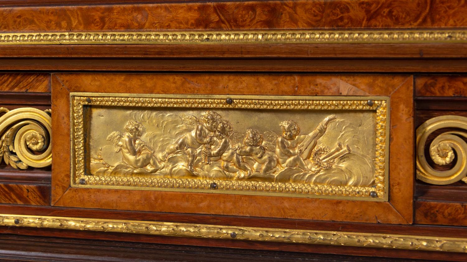 A Louis XVI Style Gilt Bronze Mounted Amboyna Marble-Top Secrétaire à Abattant