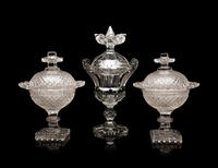 A Pair of English Cut Glass Footed Bowls and Covers