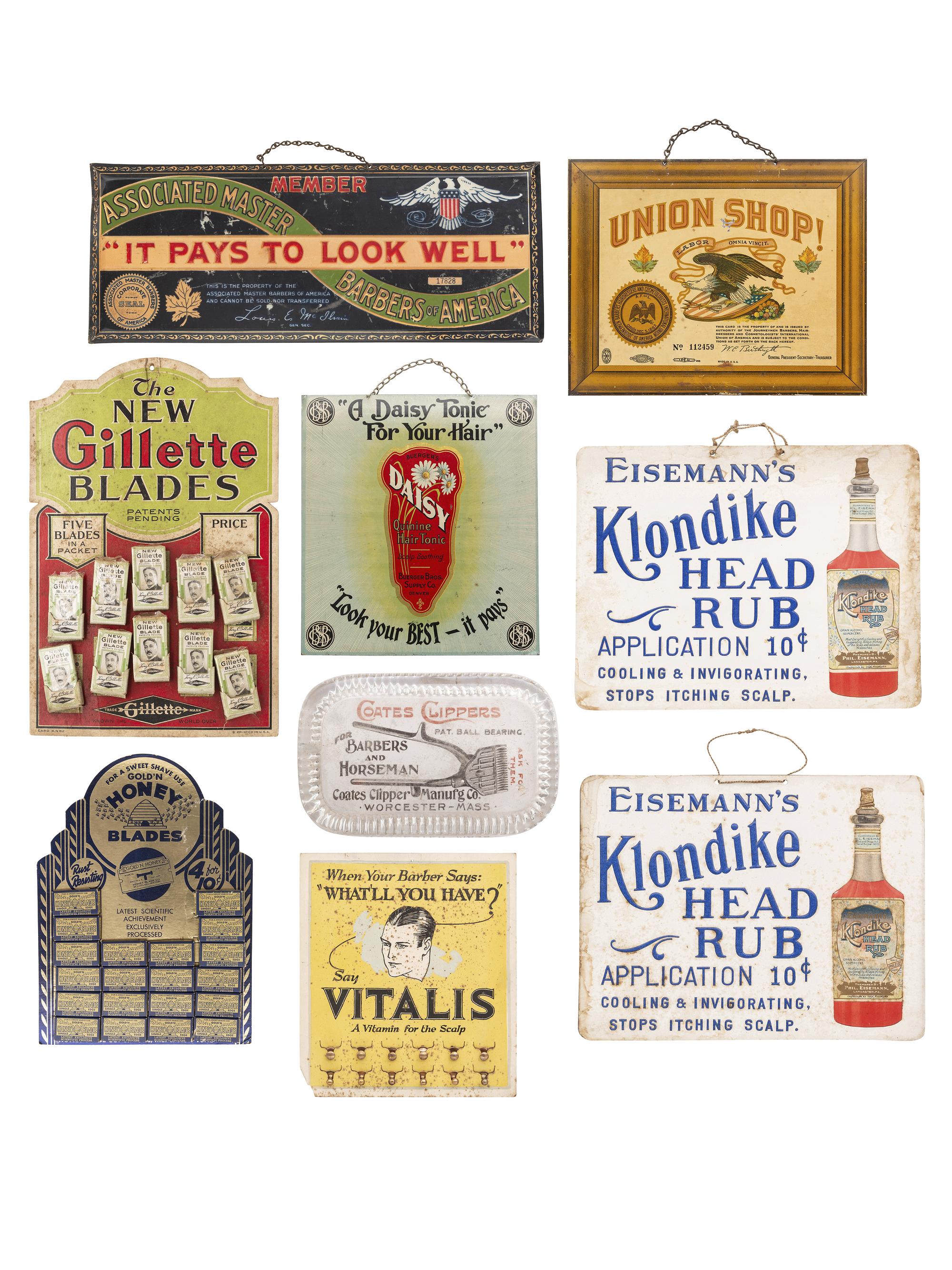 Nine Barbershop Related Signs and Advertisements
