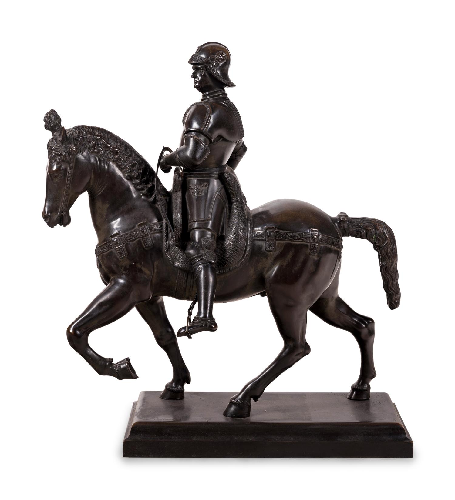 A Bronze Group of Bartolomeo Colleoni on Horseback after Andrea del Verrocchio (Italian, 1435-1488)
