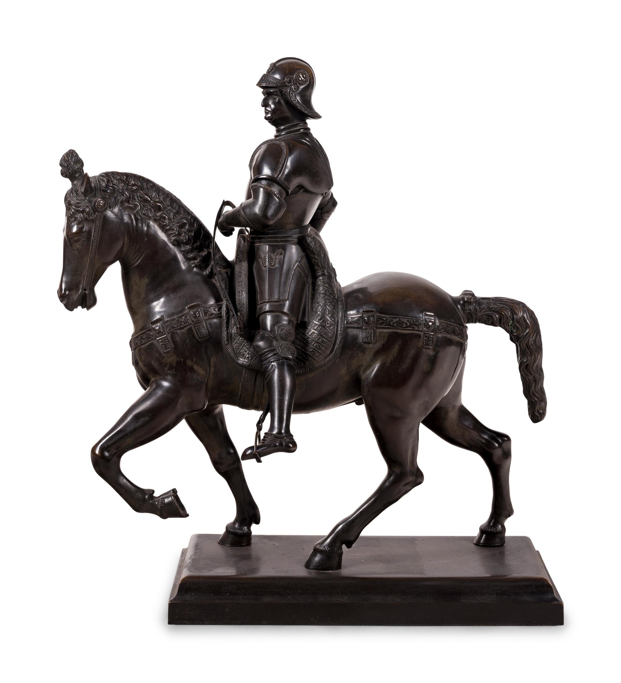 A Bronze Group of Bartolomeo Colleoni on Horseback after Andrea del Verrocchio (Italian, 1435-1488)