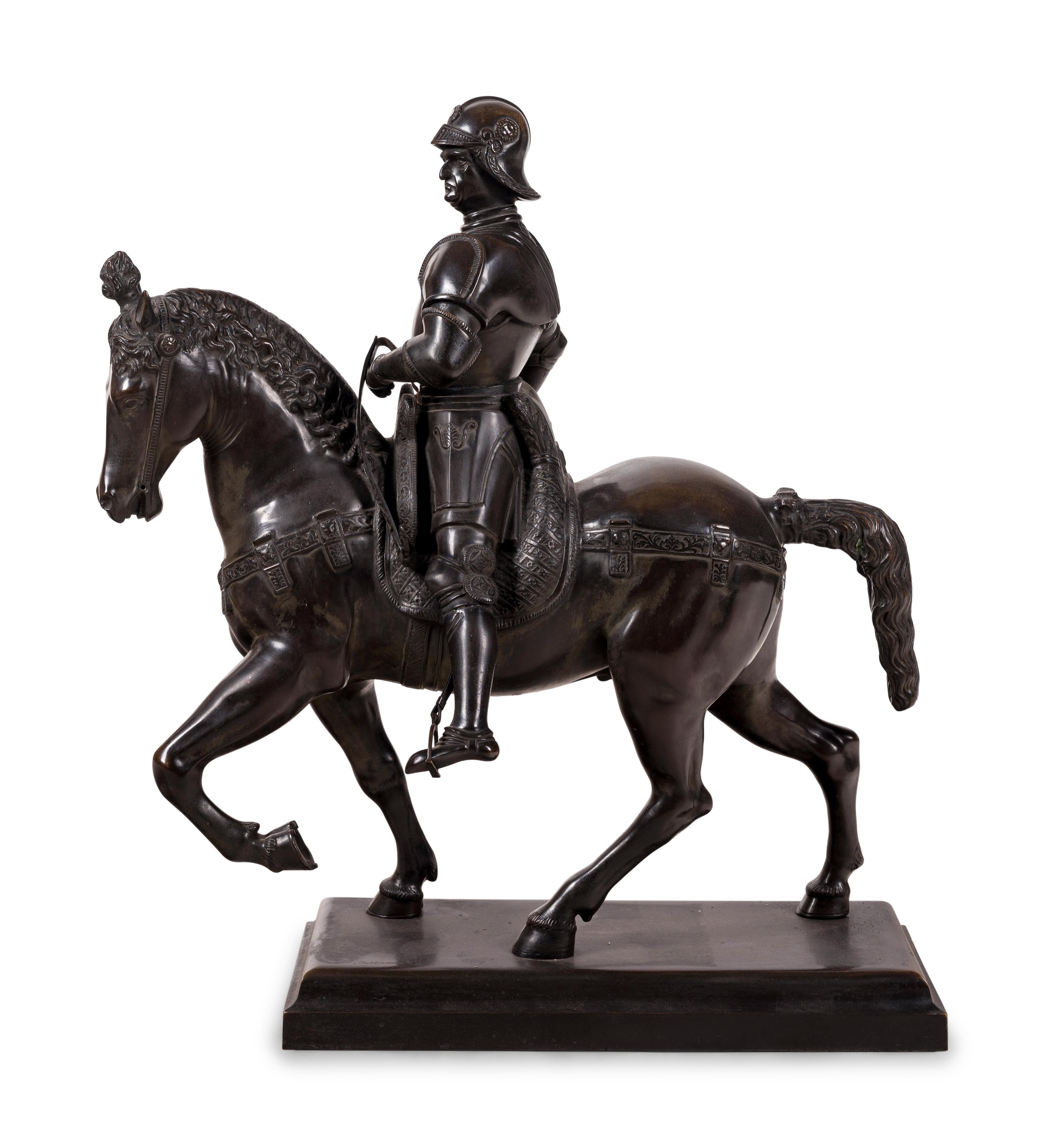 A Bronze Group of Bartolomeo Colleoni on Horseback after Andrea del Verrocchio (Italian, 1435-1488)