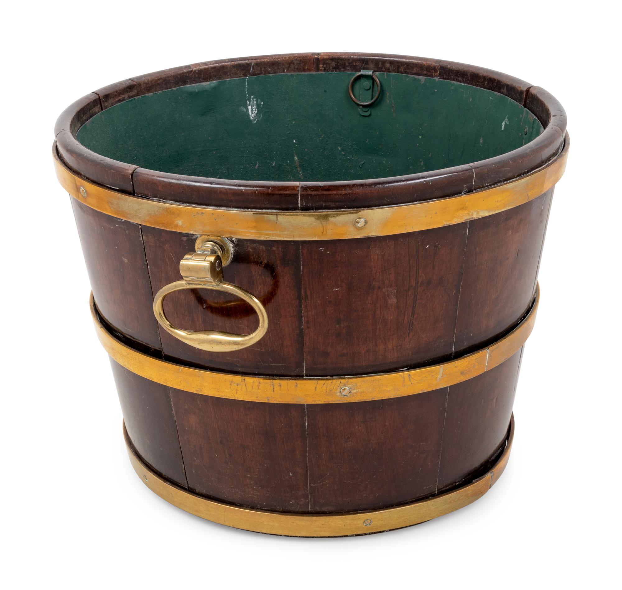 A George III Brass Mounted Oak Bucket with Liner