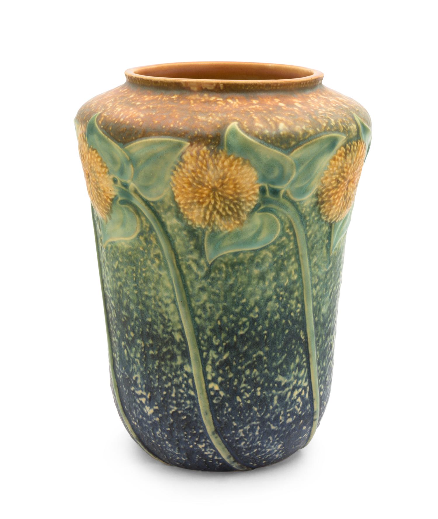 A Roseville Sunflower Pottery Vase Height 10 1/2 inches.