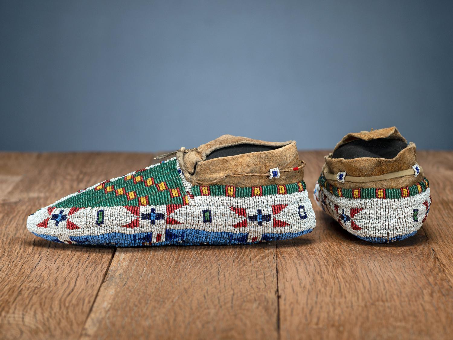 Sioux Fully Beaded Buffalo Hide Moccasins