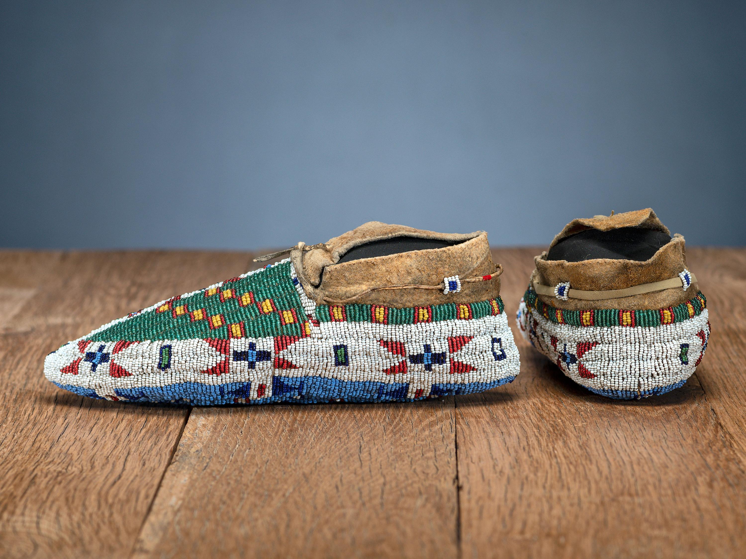 Sioux Fully Beaded Buffalo Hide Moccasins