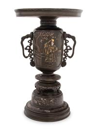 A Japanese Mixed Metals Inlaid Bronze Urn