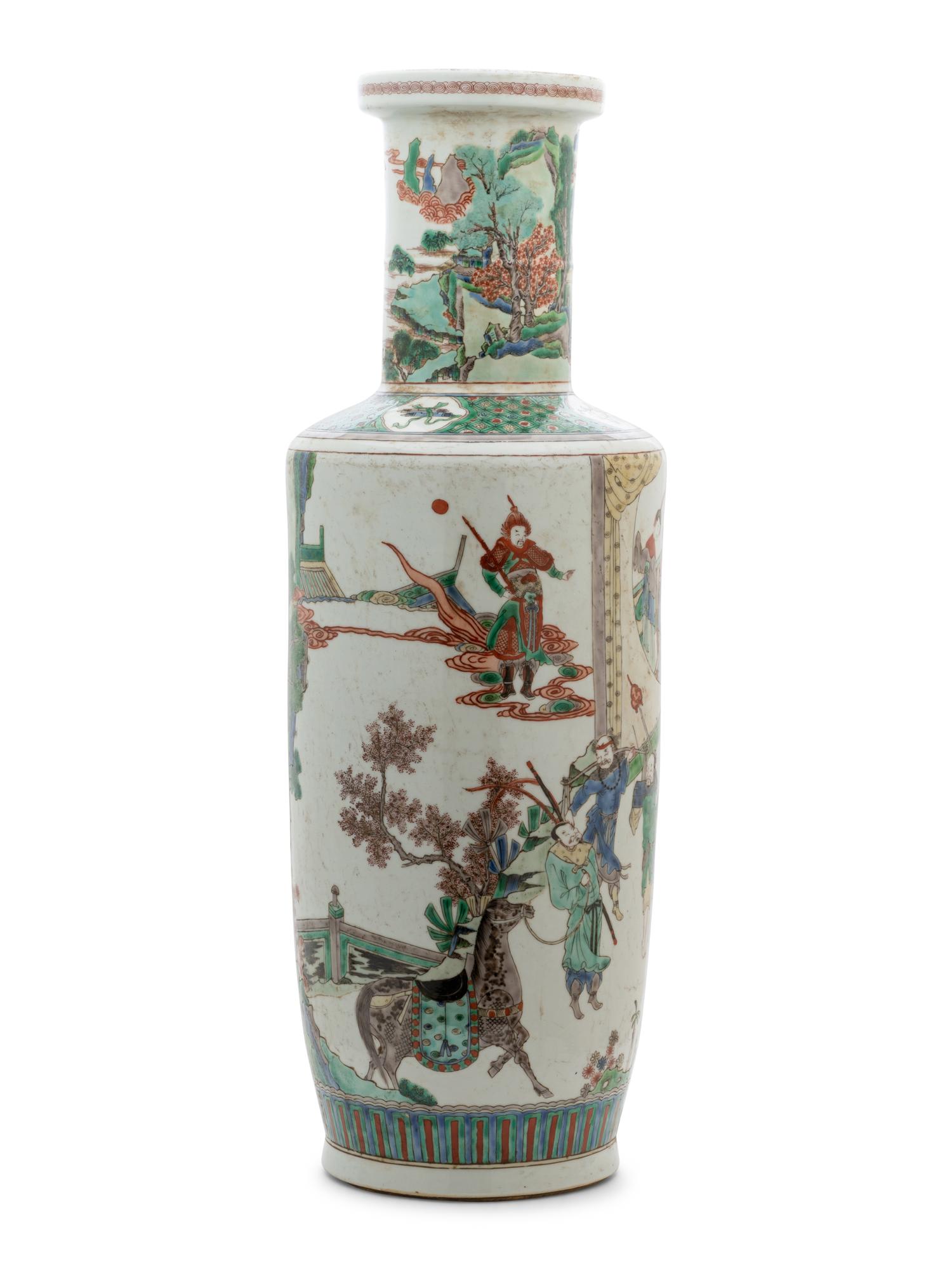 A Chinese Famille Verte Porcelain Rouleau Vase