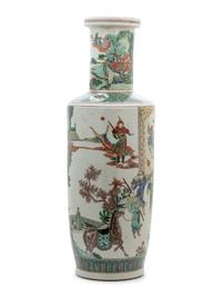 A Chinese Famille Verte Porcelain Rouleau Vase