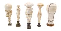 A Collection of Five Continental Carved Ivory Seals, Height of tallest 4 1/4 inches.