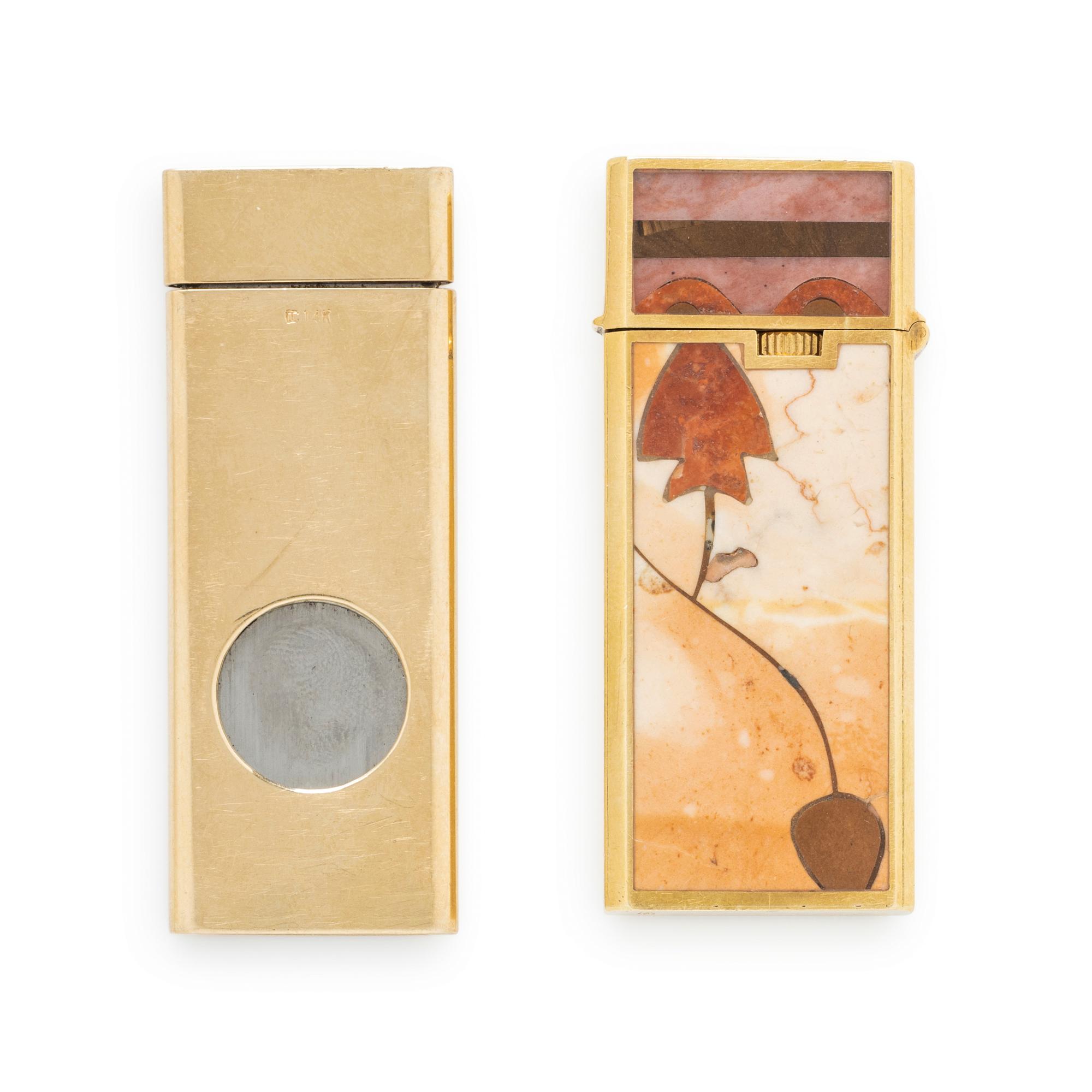 YELLOW GOLD LIGHTER AND CIGARETTE CUTTER