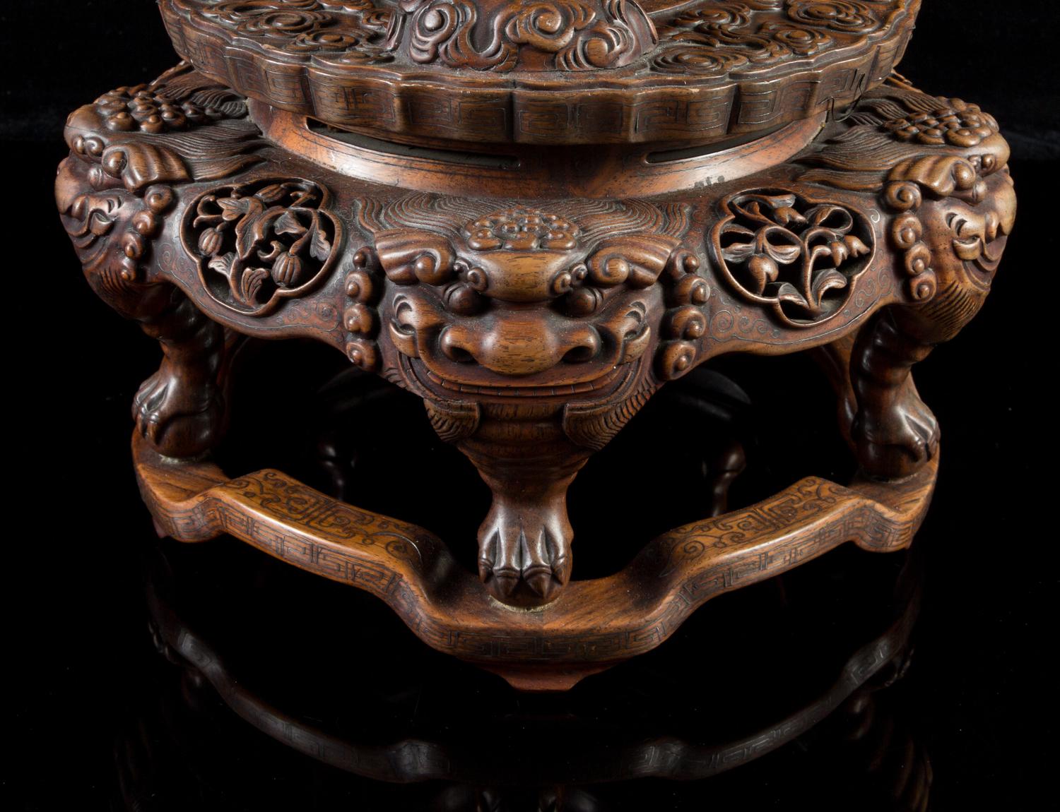 A Large Chinese Imperial Pierce- and Relief Carved Jadeite Four Tier Tripod Censer LATE QING DYNASTY — LATE QING DYNASTY