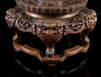 A Large Chinese Imperial Pierce- and Relief Carved Jadeite Four Tier Tripod Censer LATE QING DYNASTY — LATE QING DYNASTY