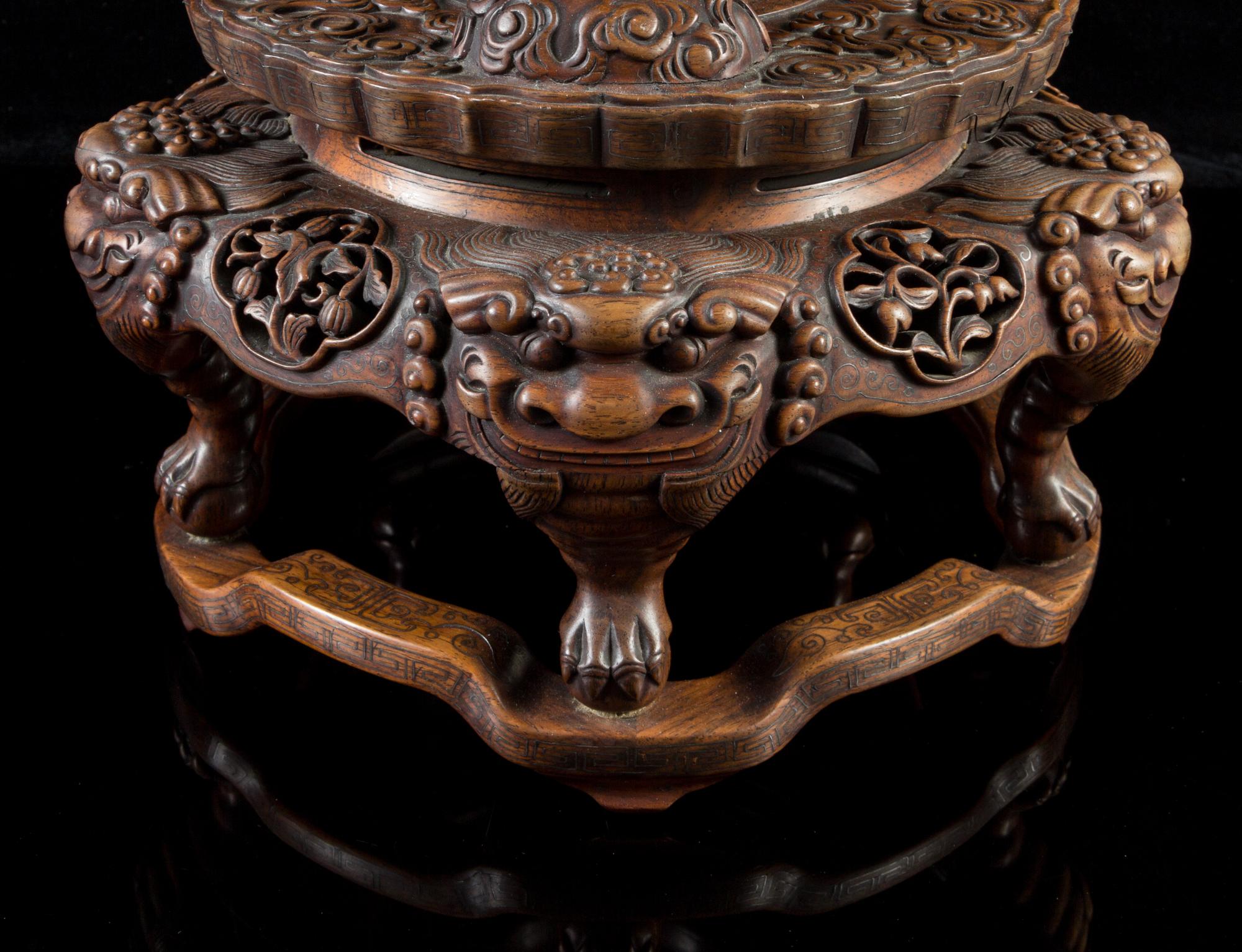 A Large Chinese Imperial Pierce- and Relief Carved Jadeite Four Tier Tripod Censer LATE QING DYNASTY — LATE QING DYNASTY