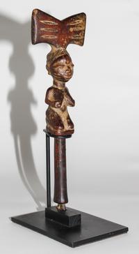 A Yoruba Wood Shango Finial. Height 12 1/4 inches.