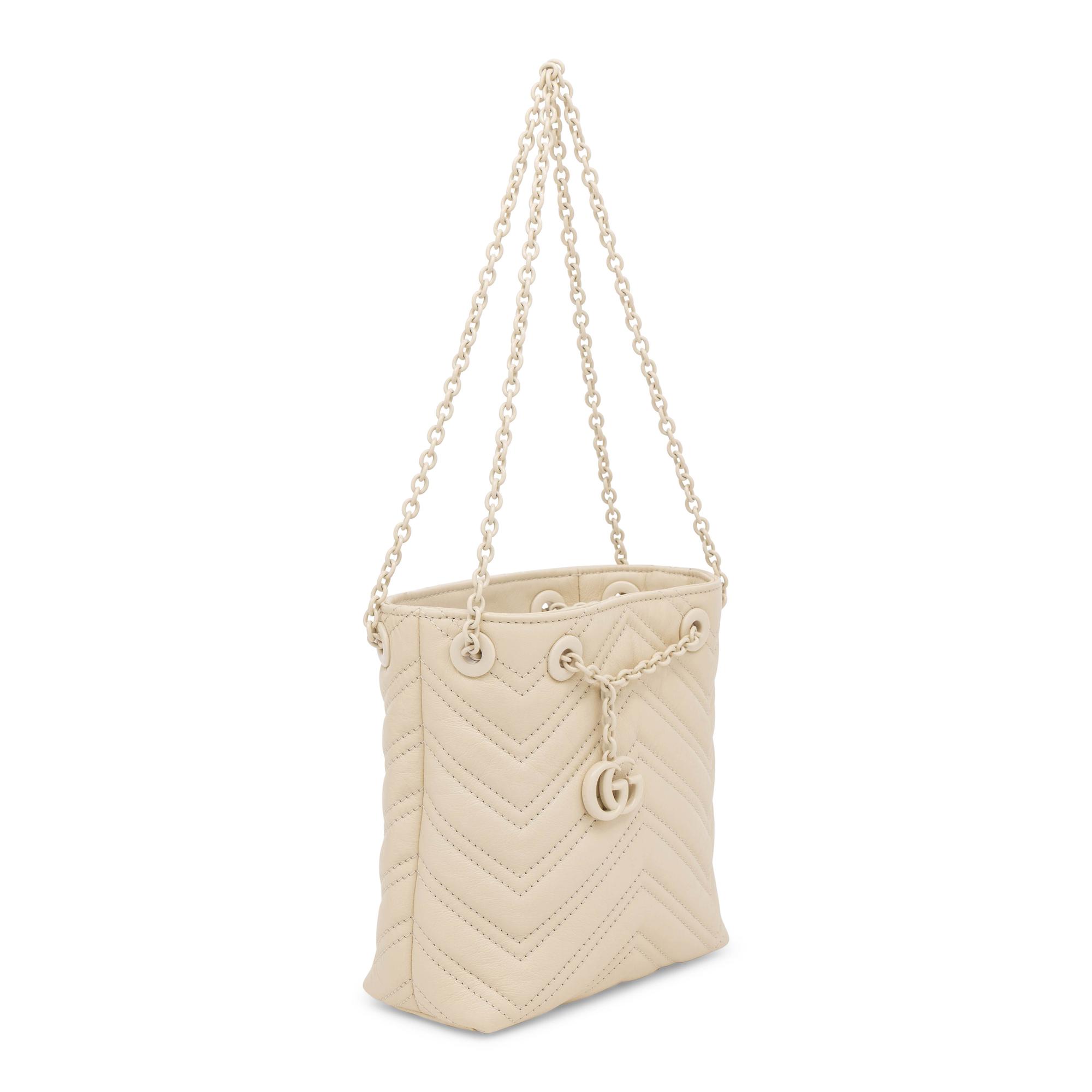 Gucci, Mini Marmont Bucket Bag in Alabaster Leather