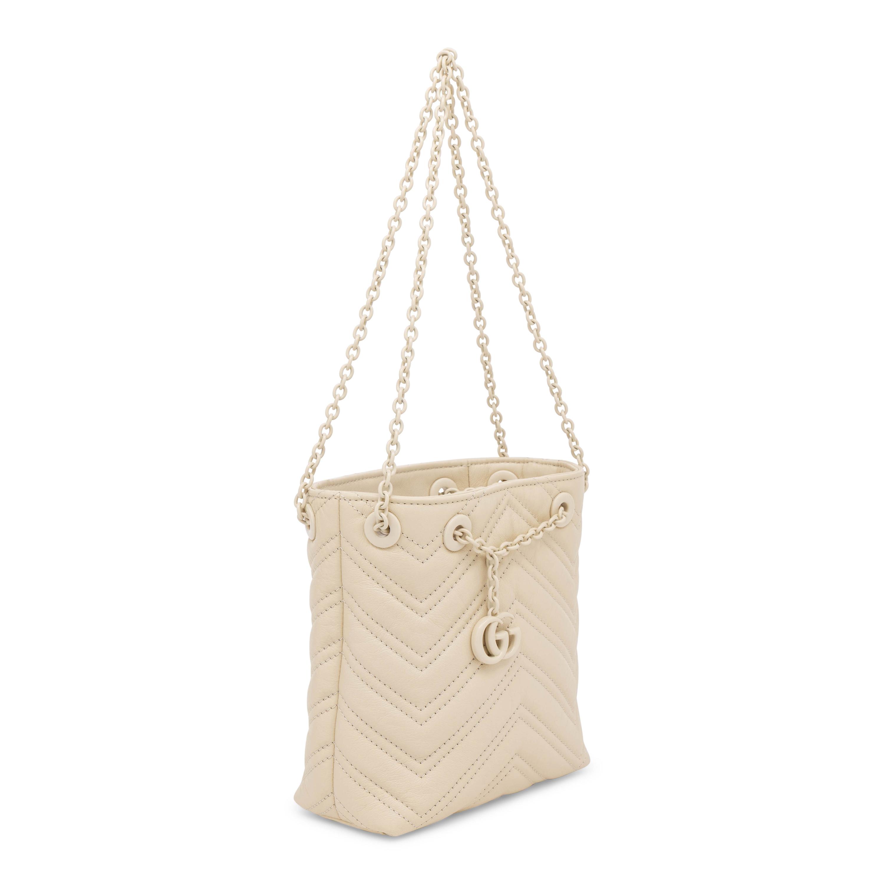 Gucci, Mini Marmont Bucket Bag in Alabaster Leather