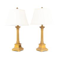 A Pair of Gilt Metal Corinthian Columnar Table Lamps