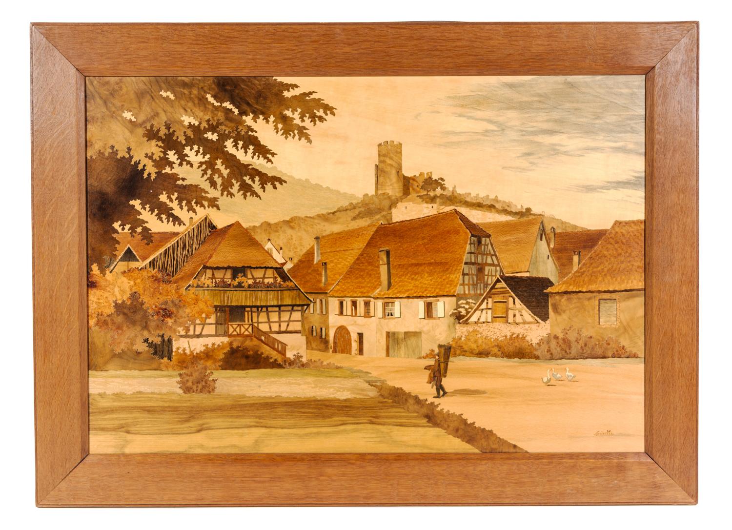 A Set of Five French Marquetry Panels Height of largest overall 30 1/4 x width 47 inches. — PAUL SPINDLER (1907-1980)
